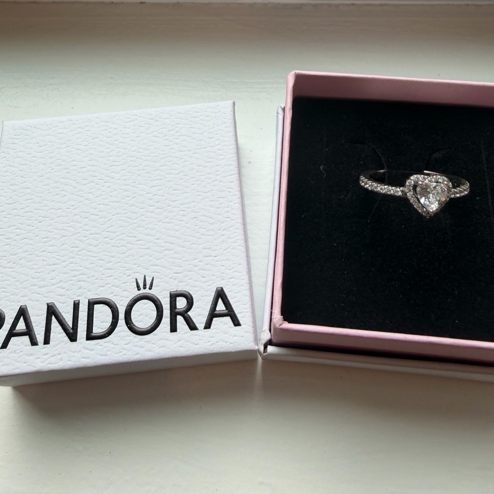 Pandora Silver Heart Ring with Clear Stones